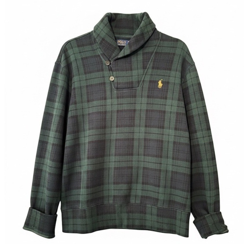 Polo Ralph Lauren Green Holiday Heritage‎ Tartan Shawl Collar Sweater Men's Sz M